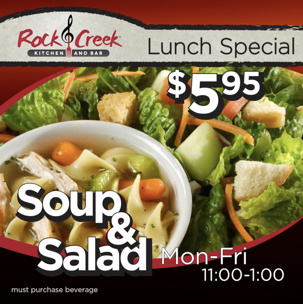 Advertisement for Lunch special. Monday to Friday eleven to one, five ninety five